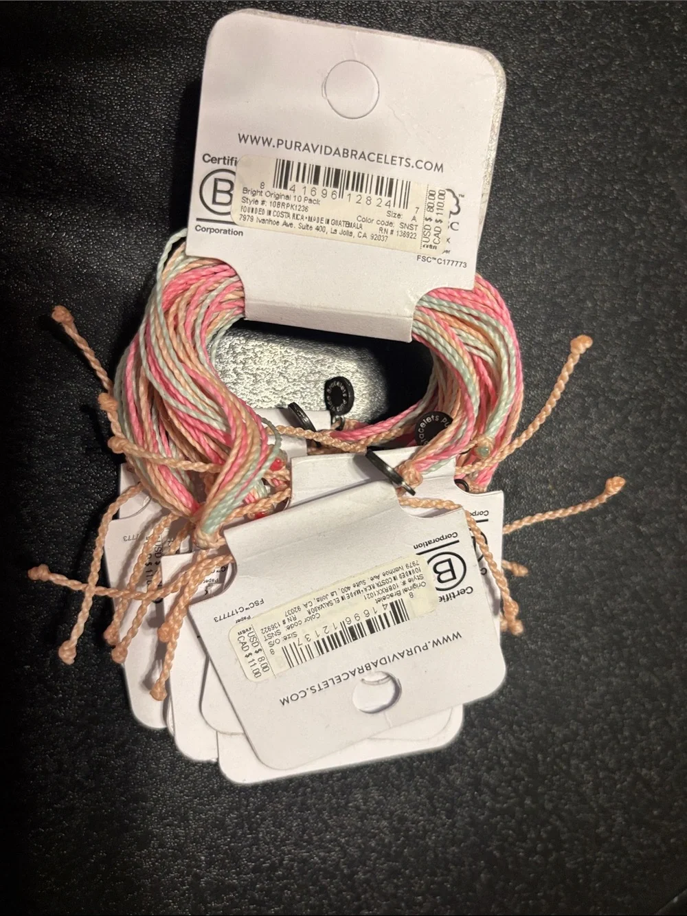Pura‎ Vida Pink, Mint & Cream Twisted  Bracelets 10 pack Friendship Girls Night